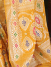 Banarasee Handwoven Semi-Silk Saree With Bandhej & Floral Zari Border-Yellow