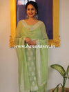 Banarasee Handloom Pure Chiffon Silk Kameez Fabric With Silver Zari Buta Dupatta-Green