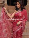 Linen Cotton Bagru Hand-Block Printed Saree-Maroon