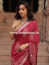Linen Cotton Bagru Hand-Block Printed Saree-Maroon