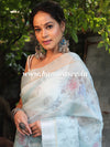 Banarasee Linen Cotton Digital Print Silver Zari Saree-Pastel Blue
