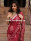 Linen Cotton Bagru Hand-Block Printed Saree-Maroon