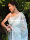 Banarasee Linen Cotton Digital Print Silver Zari Saree-Pastel Blue