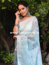 Banarasee Linen Cotton Digital Print Silver Zari Saree-Pastel Blue