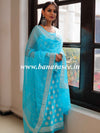 Banarasee Handloom Pure Chiffon Silk Kameez Fabric With Silver Zari Buta Dupatta-Blue