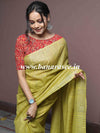 Bhagalpur Cotton Silk Ghichha Work Saree-Lime Green