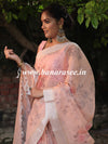 Banarasee Linen Cotton Digital Print Silver Zari Saree-Peach
