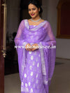 Banarasee Handloom Pure Chiffon Silk Kameez Fabric With Silver Zari Buta Dupatta-Lavender