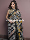 Linen Cotton Bagru Hand-Block Printed Saree-Black