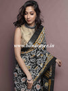 Linen Cotton Bagru Hand-Block Printed Saree-Black