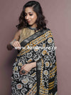 Linen Cotton Bagru Hand-Block Printed Saree-Black