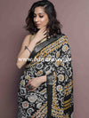 Linen Cotton Bagru Hand-Block Printed Saree-Black