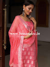 Banarasee Handloom Pure Chiffon Silk Kameez Fabric With Silver Zari Buta Dupatta-Peach