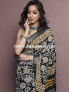Linen Cotton Bagru Hand-Block Printed Saree-Black