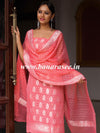 Banarasee Handloom Pure Chiffon Silk Kameez Fabric With Silver Zari Buta Dupatta-Peach