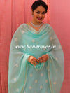 Banarasee Handloom Chanderi Silk Salwar Kameez Fabric With Chikankari Embroidery-Sea Green