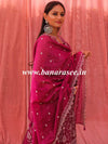 Banarasee Handloom Chanderi Silk Salwar Kameez Fabric With Chikankari Embroidery-Magenta