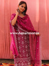 Banarasee Handloom Chanderi Silk Salwar Kameez Fabric With Chikankari Embroidery-Magenta