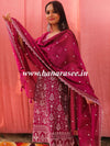 Banarasee Handloom Chanderi Silk Salwar Kameez Fabric With Chikankari Embroidery-Magenta