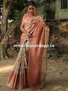 Banarasee Handwoven Semi Silk Saree With Digital Print & Broad Zari Border-Beige
