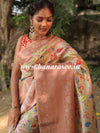 Banarasee Handwoven Semi Silk Saree With Digital Print & Broad Zari Border-Beige
