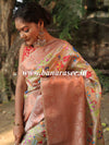 Banarasee Handwoven Semi Silk Saree With Digital Print & Broad Zari Border-Beige