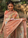 Banarasee Handwoven Semi Silk Saree With Digital Print & Broad Zari Border-Beige