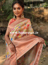 Banarasee Handwoven Semi Silk Saree With Digital Print & Broad Zari Border-Beige