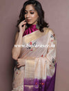 Bhagalpur Linen Cotton Resham Embroidered Saree-Beige