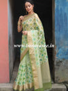 Banarasee Handwoven Organza Silk Hand-Painted & Embroidered Saree-Light Green