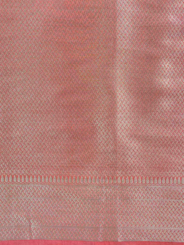 Banarasee Faux Georgette Saree With Silver Zari & Resham Jaal Work-Peach