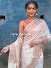 Banarasee Handwoven Semi-Chiffon Saree With Copper Zari Work-White