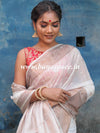 Banarasee Handwoven Semi-Chiffon Saree With Copper Zari Work-White