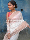 Banarasee Handwoven Semi-Chiffon Saree With Copper Zari Work-White