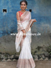 Banarasee Handwoven Semi-Chiffon Saree With Copper Zari Work-White