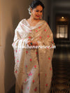 Banarasee Handloom Chanderi Silk Salwar Kameez Fabric With Resham Embroidery-White