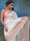 Banarasee Handwoven Semi-Chiffon Saree With Copper Zari Work-White