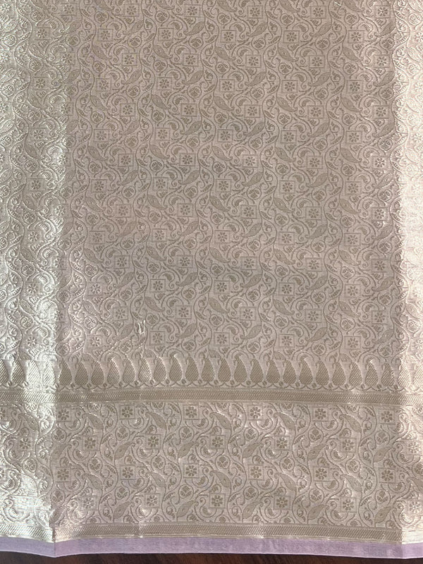 Banarasee Organza Mix Saree With Silver Zari Buta & Border-Lilac