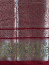 Banarasee Semi-Dupion Silk Saree With Meena & Zari Border- Maroon