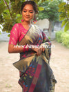 Banarasee Handwoven Silk Cotton Jamdani Saree With Resham & Zari Design-Grey