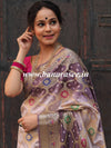 Banarasee Handwoven Semi-Silk Saree With Bandhej & Floral Zari Border-Mauve