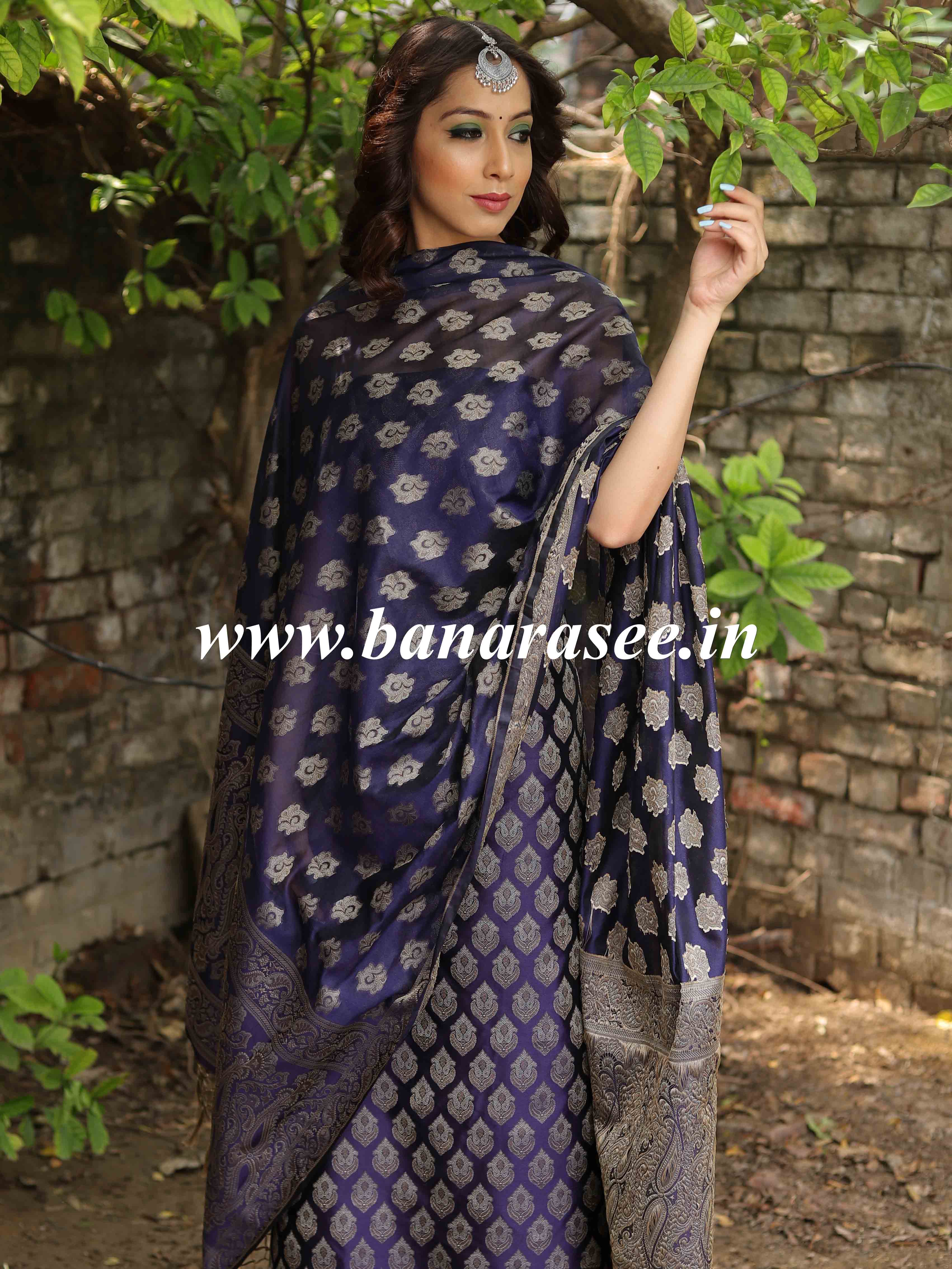 Banarasee Semi-Silk Salwar Kameez Fabric With Resham Design-Blue