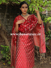 Banarasee Semi-Silk Salwar Kameez Fabric With Resham Design-Red