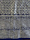 Banarasee Handwoven Semi-Chiffon Saree With Zari Jaal Work-Deep Blue