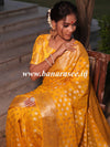 Banarasee Handwoven Semi-Chiffon Saree With Silver Zari Buti & Border-Mustard Yellow