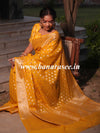 Banarasee Handwoven Semi-Chiffon Saree With Silver Zari Buti & Border-Mustard Yellow