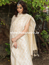 Banarasee Semi-Silk Salwar Kameez Fabric With Resham Design-White
