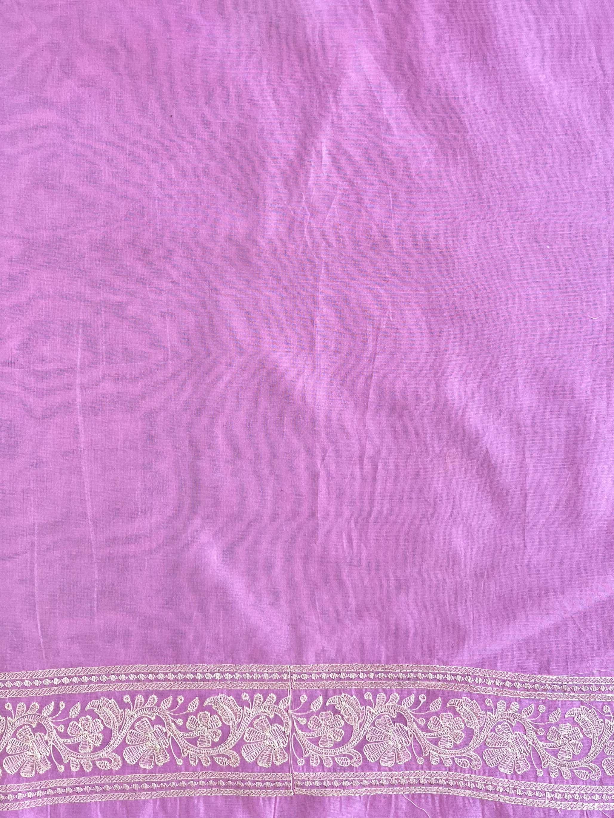 Banarasee Chanderi Cotton Floral Embroidered Saree-Pink