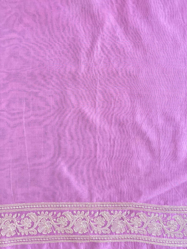 Banarasee Chanderi Cotton Floral Embroidered Saree-Pink