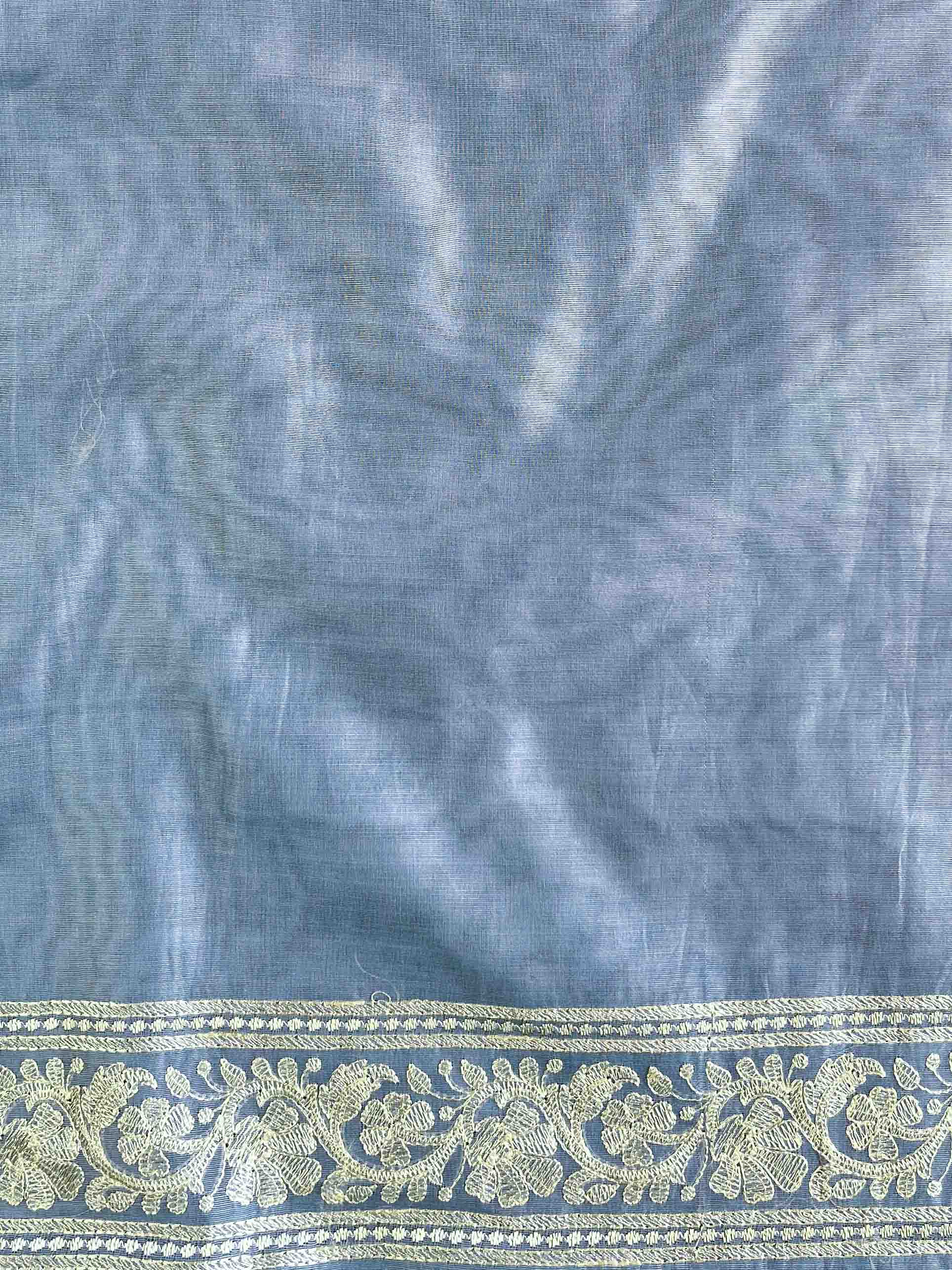 Banarasee Chanderi Cotton Floral Embroidered Saree-Grey